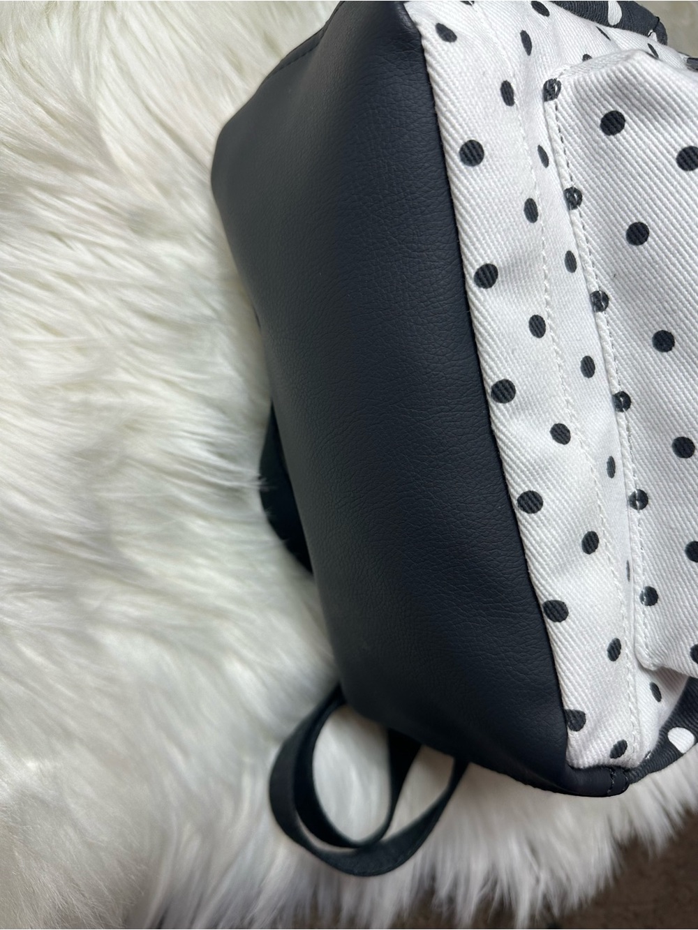 Betsey Johnson Black & White Polka Dot Heart Patch Backpack - Picture 5 of 16